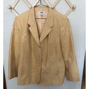 Talbots Womans Floral 14W Chic Yellow Blazer Jacket Classic Toggle Knot